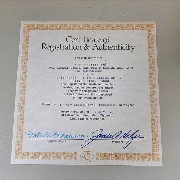 1982 CHRISTMAS PLATE "THE SHEPHERDS" Fleetwood Collection by Fritz Wigner 1/5000 - Picture 3 of 5